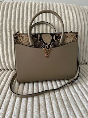 Versace large Virtus top handle leather snakeskin shoulder bag NEW